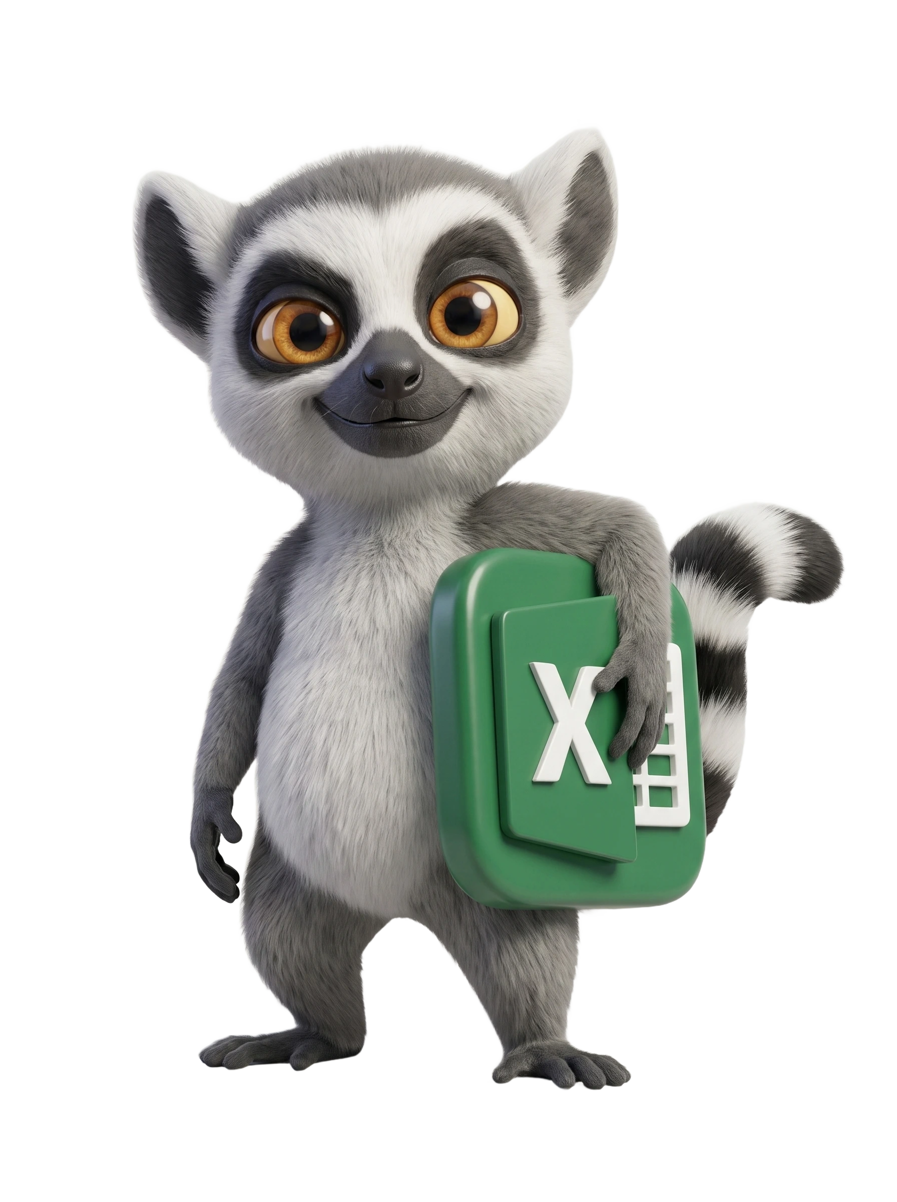 Lucas, la mascotte du Dojo, debout fièrement avec le logo Excel